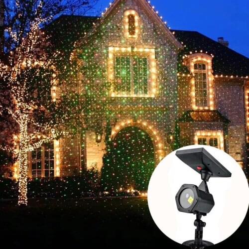 Solar Christmas Laser Lights Waterproof Outdoor Red Green Star LED Projector Stage Lights for Holiday Party Landscape Decor