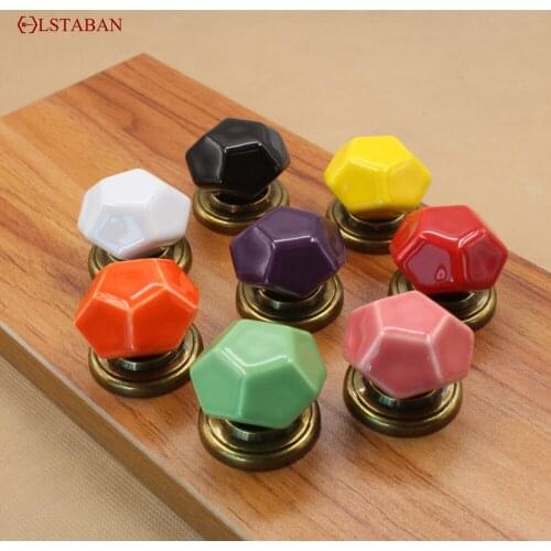 LSTABAN Chinese Style Simple Cabinet Knob Wine Cabinet Wardrobe Bookcase Drawer Antique Copper Color Single Hole Ceramic Handle