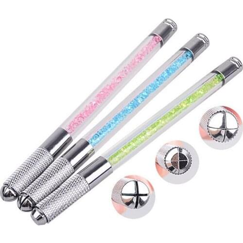 Microblading Makeup Machine Permanent Eyebrow Tools Double Use Heads Needle Blade Crystal Rhinestones Acrylic Manual Tattoo Pen