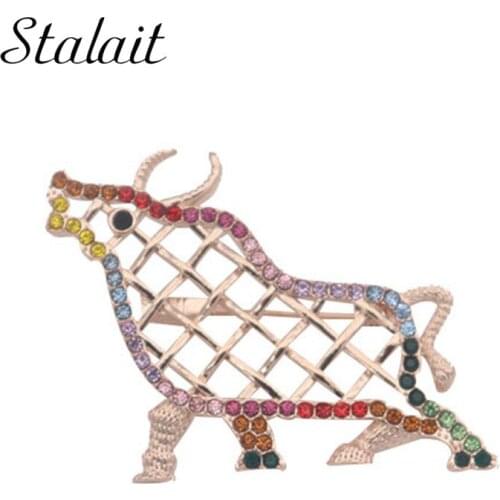 Trendy Color Hollow Zodiac Ox Cross Brooches Ins Cartoon Cute Anti Glare Rhinestones Brooch Retro Pin Accessories Customization