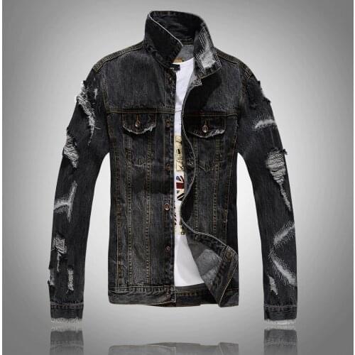 2018 Spring Autumn Mens Black Jean Jacket Men Ripped Denim Jackets and Coats Korean Fashion Abrigo Hombre Hip Hop Clothing