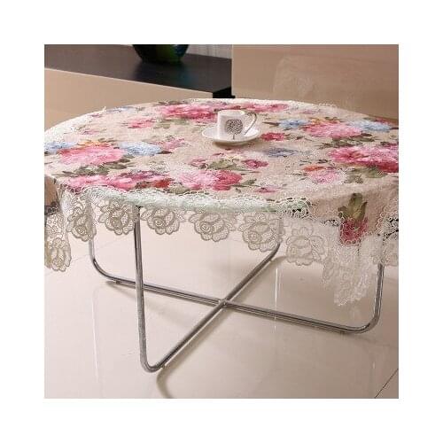New pastoral satin tablecloth water-soluble side table cloth peony embroidery TV cover cloth coffee table cloth round tablecloth
