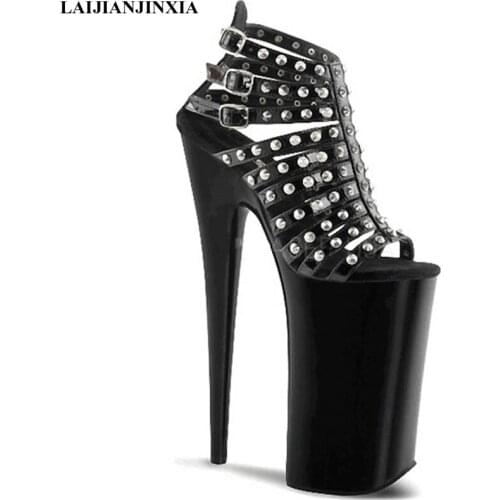 LAIJIANJINXIA New 23 cm high heels summer Sandals women Shoes rivet vamp decoration Thin Heels pole dancing nightclub sandals