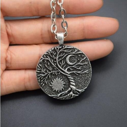 Tree of Life Sun Moon Necklace Yin-Yang Symbolic Witchcraft Statement Jewelry