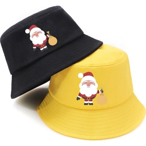 Santa Claus Bucket Hat For Men Harajuku Fisherman Hats Female Autumn Funny Top Bucket Caps Merry Christmas Black Panama Chapeu