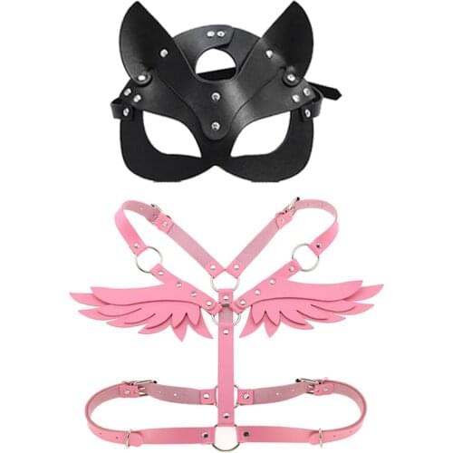 Punk Sexy Lingerie Wing Harness Women Leather BDSM Mask Body Bondage Garters For Crop Top Suspenders Straps Belt Goth Seks