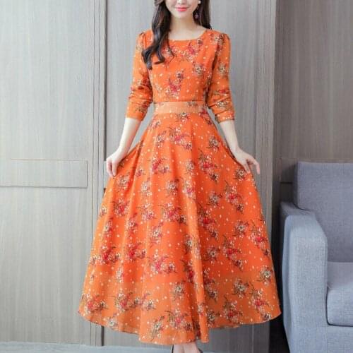 Dress Women 2021 New Floral Print Beach Style Dresses Long Sleeve Casual Party Vintage Dress Plus Size Female Clothing Vestido