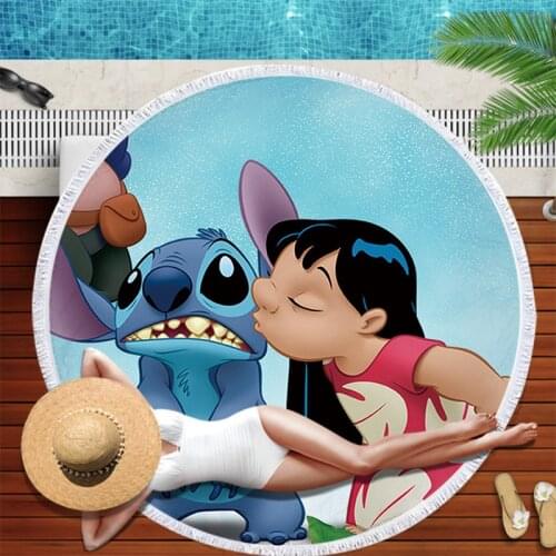 150CM Lilo & Stitch Beach Towel Fashion Anime Bath Towels Soft Beach Towel Cartoon Washcloth Kids Beach Towel