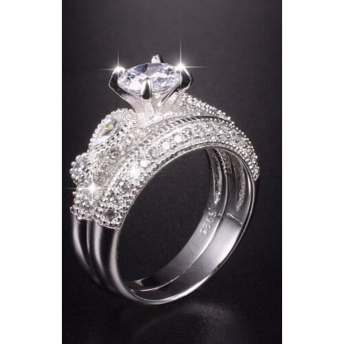 Luxury Dragon Four claws 1.2ct Simulated Diamond Ring 2-in-1 Solid 925 silver Jewelry Engagement Wedding Rings Set for Women