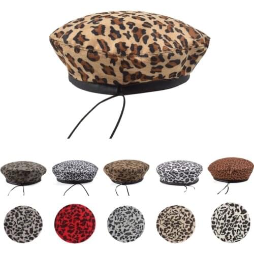Women Faux Leopard Beret Print Winter Hat Red Girl Artist Brown French Hat Wool Cashmere Fashion Spring Female Vintage Flat Cap