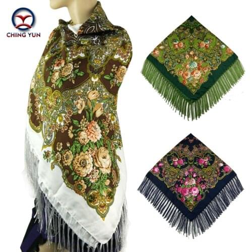 2017 Winter New Fashion womens tassel Scarf Square Floral Printed Brand shawls Female Scarf women cotton scarves wraps 120-4