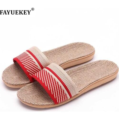FAYUEKEY Summer Flax Linen Home Women Slippers Beach Non-slip Fashion Unisex Floor Breathable Slides Slippers