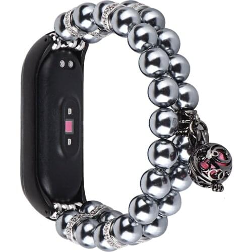 Hematite Replacement Strap Bands for Xiaomi Mi Band 4 3 Bracelet Women Pearl Perfume Wristband with Metal Smart Watch Miband 4 3