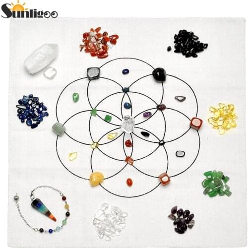Sunligoo Chakra Crystal Healing Grids Kit Grids Altar Cloth 7 Chakra Tumbled Stones Pendant Clear Quart Reiki Healing Gemstone