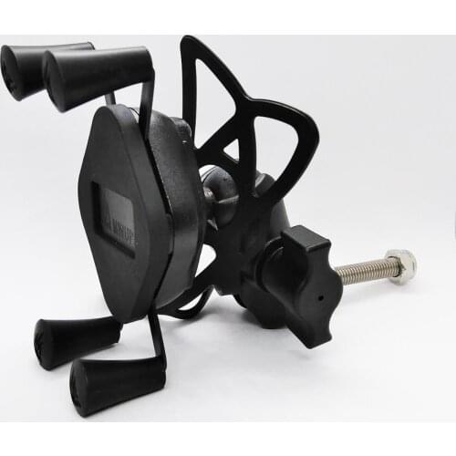 Universal Motorcycle Handlebar Clamp Aluminum Alloy Cell Phone Mount Holder Stand with Rubber Band for 4-5.5 Inch Smart Phones