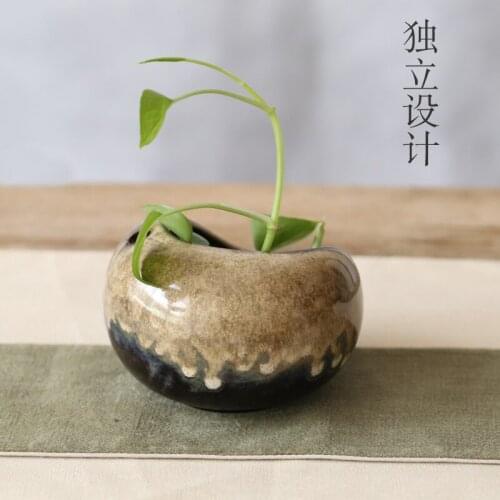 Indoor vase plant handmade coarse pottery small potted coppermint grass hydroponics succulent flowerpot exquisite originality