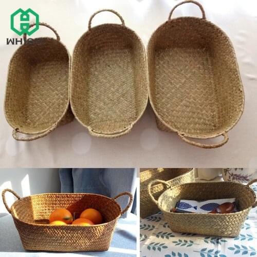 WHISM Rattan Storage Baskets Fruit Vegetable Snacks Basket Wicker Storage Boxes for Organizing Home Decoration Container