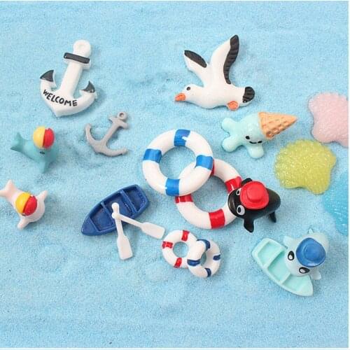 Anchor boat swimming ring decoration ornaments marine animals fleshy flower inserted fish tank micro landscape DIY accessories