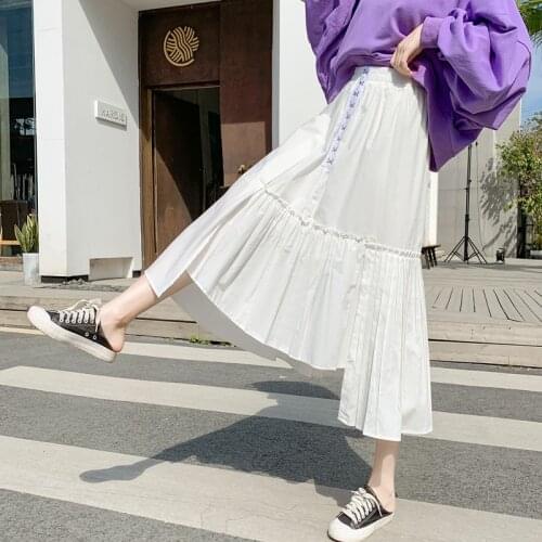 2021 Spring Autumn New Irregular Skirt High Waist Thin Simple Casual Sweet Temperament Women A-line Long Skirt Free Shipping