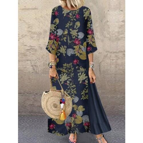 Ladies Beach Skirt Casual Boho Style Tunic Short Sleeve Round Neck Gown Ethnic Retro Style Floral Beach Print Xl 2021