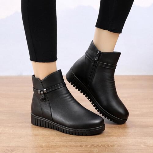 Womens boots Butterfly-knot Waterproof Ankle boots for women shoes Short plush Zip Wedge boots Female Comfort DropShipping
