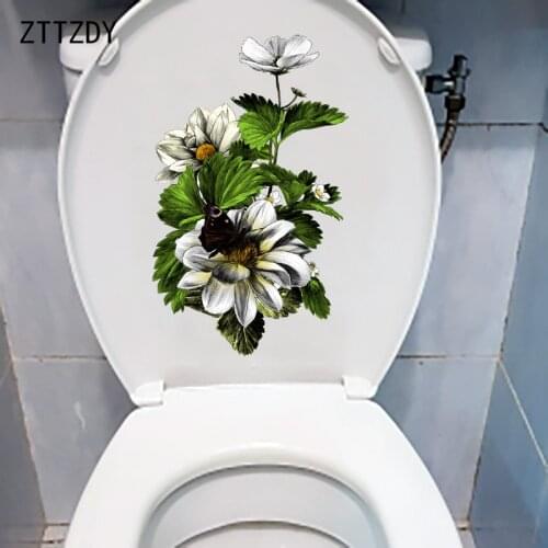 ZTTZDY 14.6CM×23.5CM Classical Pattern Wall Stickers Mural Hand Drawn Butterfly Dahlia Toilet Decoration T2-0766