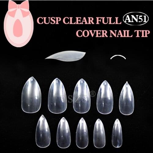 1bag/lot * 500pcs Stiletto Point ABS Full Cover False Clear Natural Cusp Nail Tips Acrylic