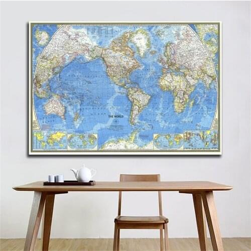 1pc 1970 World Map Wall Sticker 84*59cm Personalized Paper Travel Atlas Poster Non Woven Art Craft Map for Bar Cafe Room Decor