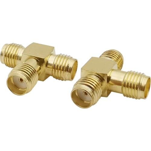 1PCS SMA Female to Dual SMA Female Triple T Type RF Coaxial Connector 3 Way Splitter One Point Two SMA Female Tee Elbow Adapter