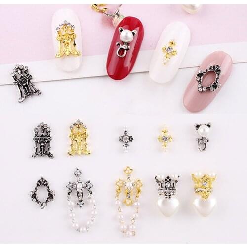 100Pcs/Set 3D Retro Jewelry Nail Art Glitter Gold Silver Alloy Manicure Supplies Crystal Rhinestones Metal Nail Art Decorations
