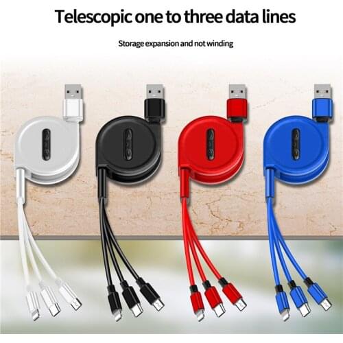 120cm 3 In 1 USB Charge Cable for iPhone & Micro USB & USB C Cable Retractable Portable Charging Cable For Iphone X Samsung S10