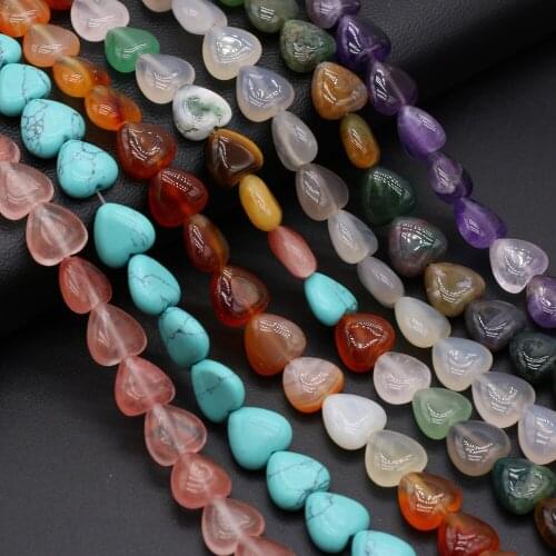 Natural Stone Beads Heart Shape Amethysts Turquoises Quartz Agates Loose Spacer Beads for Jewelry Making DIY Necklace Bracelet