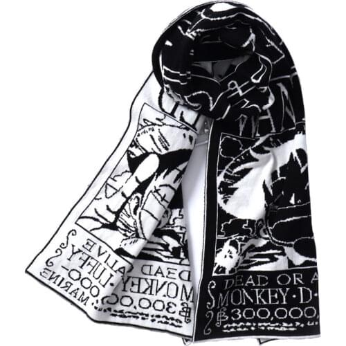 ONE PIECE Monkey D Luffy Cosplay 5.5 Feet Black White Warm Soft Knitting Scarf