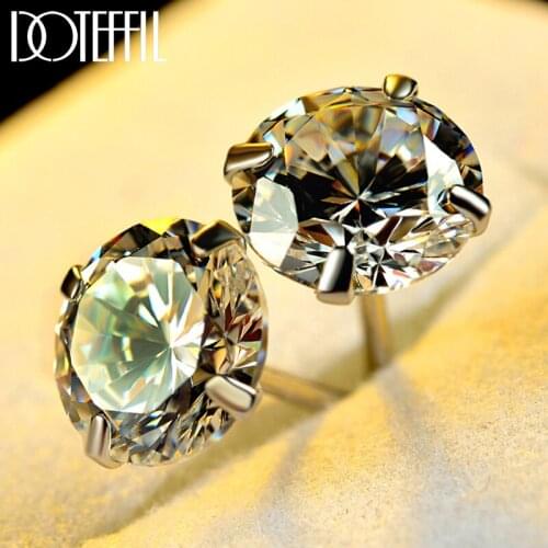 DOTEFFIL 925 Sterling Silver 5/6/7/8mm AAA Zircon Round Stud Earrings For Women Charm Fashion Wedding Engagement Jewelry