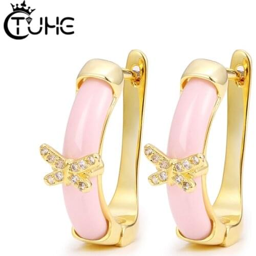 Exquisite U Shape Women Ceramic Earrings Cute Butterfly Crystal Rhineatone Black White Pink Smooth Ceramic Wedding Party Jewelry