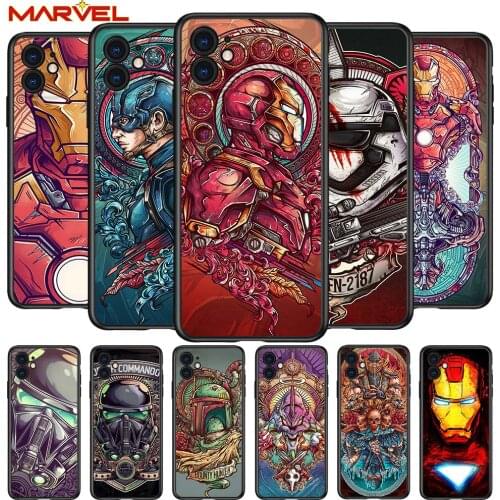 Captain America Iron Man for Apple iPhone 12 Pro Max Mini 11 Pro XS Max X XR 6S 6 7 8 Plus 5S SE2020 Soft Black Phone Case