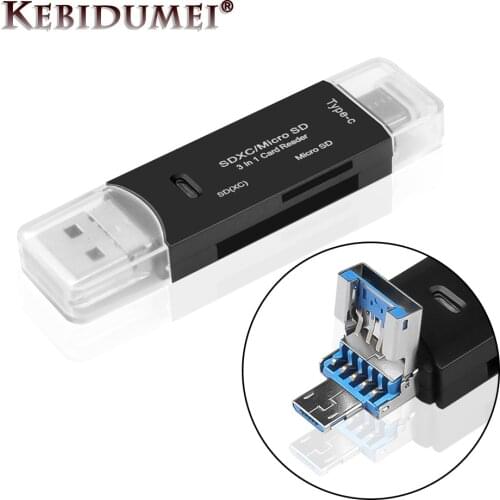 Kebidu 3 In 1 OTG Memory Card Reader High Speed USB 3.0 Support Micro SD TF Card Micro USB Type-C Card Reader Data Transmission