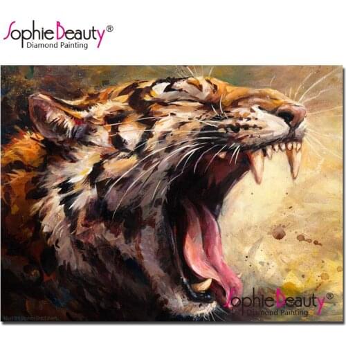 Sophie Beauty Diy Diamond Painting Cross Stitch Howling tiger Animal Handcraft Embroidery Rhinestone Mosaic Home Decro 19087