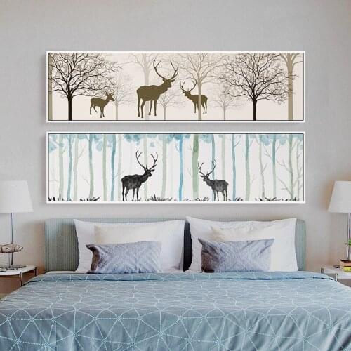 Modern Abstract Nordic style porch Living Room Pictures forest deer elk Golden sun Landscape Canvas Wall Art Posters Paintings