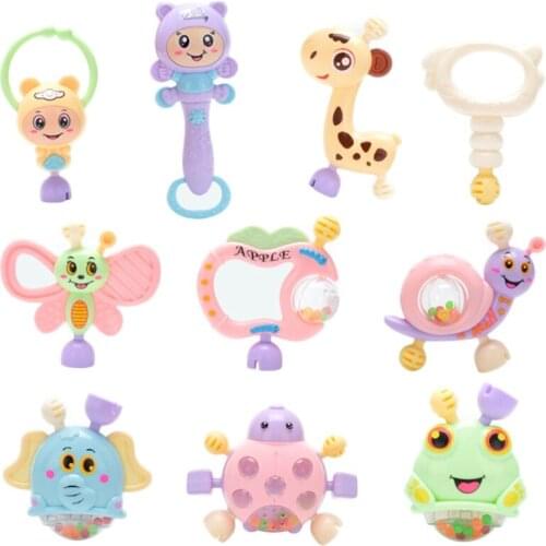 6-10pcs Baby Toys Hand Hold Jingle Shaking Bell Teether Ring Baby Rattles Toys Newborn Baby 0- 12 Months Teether Toys
