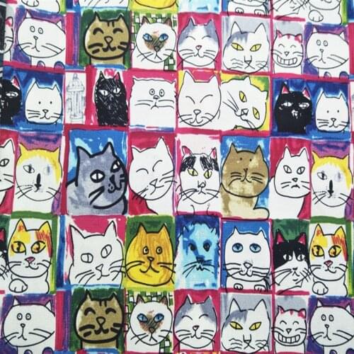 Beautiful Cats Cotton Canvas Fabric Cartoon Coloured Cat Printed Canvas Fabric for Shoes Sewing Patchwork Diy Bag Table Cloth