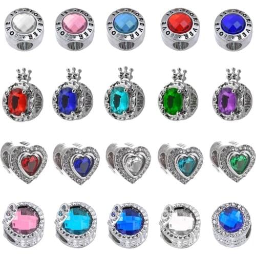 2Pcs/Lot Colorful Crystal Round Beads fit Silver Plated Charm Bracelets DIY Fashion Jewelry Accessories Making For Women