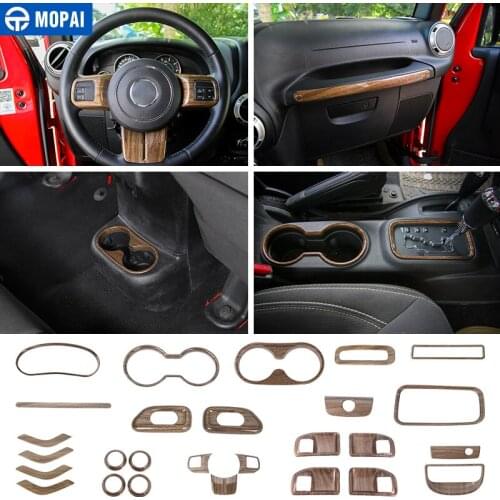 MOPAI Interior Moulding for Jeep Wrangler Car Wood Grain Interior Decoration Kit Cover for Jeep Wrangler JK 2011+ Accessories