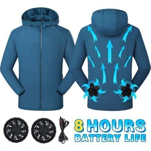 Summer Cooling Fan Jacket Running Hiking Water-resistant Clothing USB Power Supply Windbreaker Cycling Fishing Camping Men