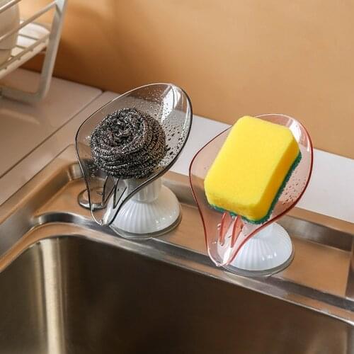 1pcs Leaf Shape Punch-free Soap Box Drain Soap Holder Rack Suction Cup Rotatable Multifunction Kitchen Bathroom Supplies Gadgets