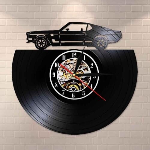 LP Wall Clock Retro Classic Cars Wall Art Vinyl Record Transportation Wall Art Automobile Silent Movement Clock Man Cave Decor