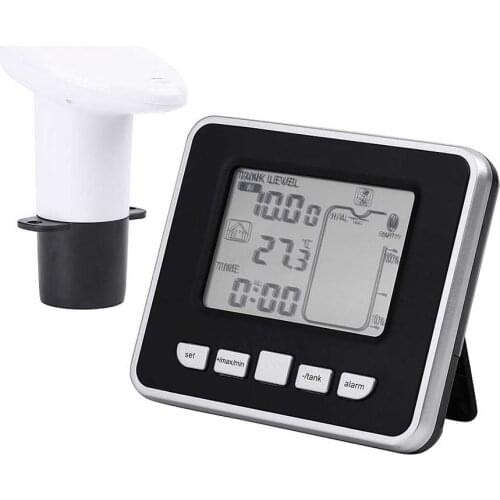 Ultrasonic Water Tank Level Meter Temperature Sensor Liquid Depth Indicator Time Alarm Transmitter Measuring Tools