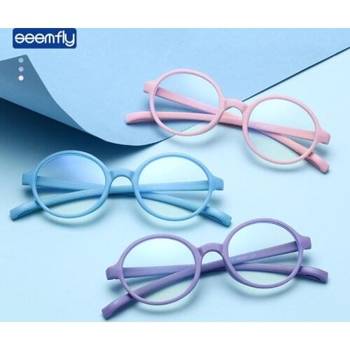 Seemfly Silicone Anti Blue Light Glasses For Children Baby Fashion Oval Computer Goggles Flat Lens Spectacles For Boys and Girls