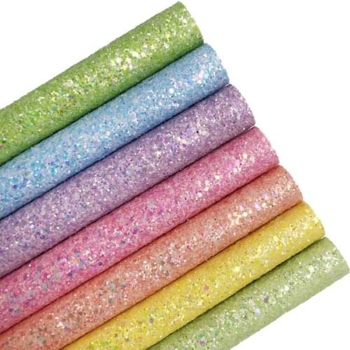 Pastel Colors Chunky Glitter Vinyl Fabric Sheet Felt Backing Synthetic Leather Faux Vinil For Bows Earrings DIY A4 SIZE 6S122D