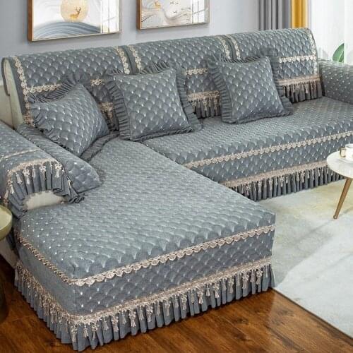 Full Set of Luxury Sofa Covers Grey Chenille Sofa Sets Cozy Soft Sofa Towel Slipcover Non-slip Cushion Backrest Combination Kit